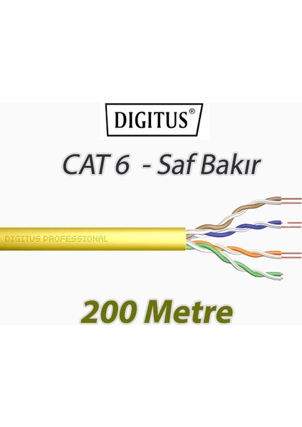 Cat6 200 Metre Saf Bakır U-Utp Data Kablosu Lszh (Low Smoke Zero Halogen) Sarı