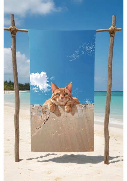 Kedi Desenli Pamuk Plaj Havlusu – Desenli Tasarım – 75X150 cm 1210255