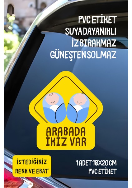 Arabada Ikiz Bebek Var Araba-Motosiklet Cam Etiket Sticker - Erkek