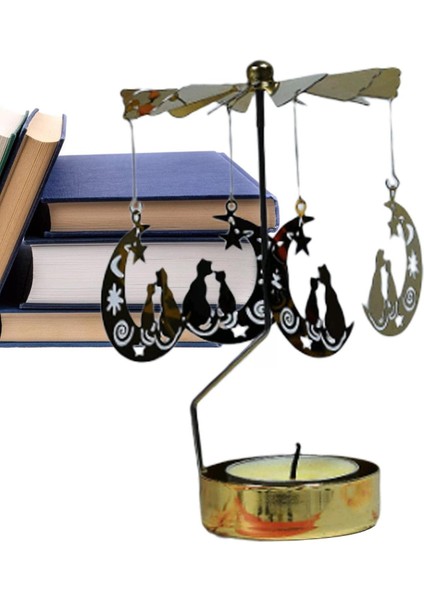 Altın Renkli Dönen Metal Mumluk Kedi ve Ay Figürlü Tasarımlı fiyatları