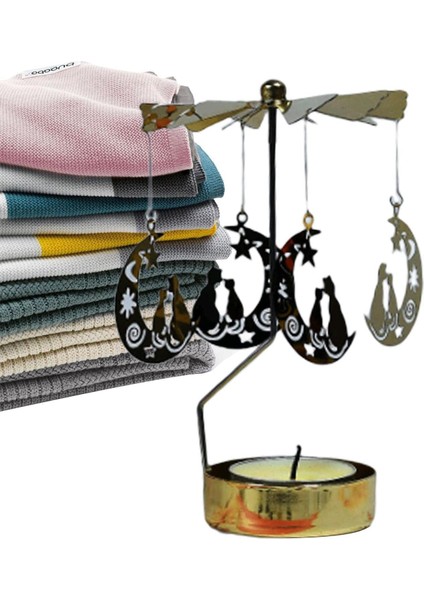 Altın Renkli Dönen Metal Mumluk Kedi ve Ay Figürlü Tasarımlı modelleri