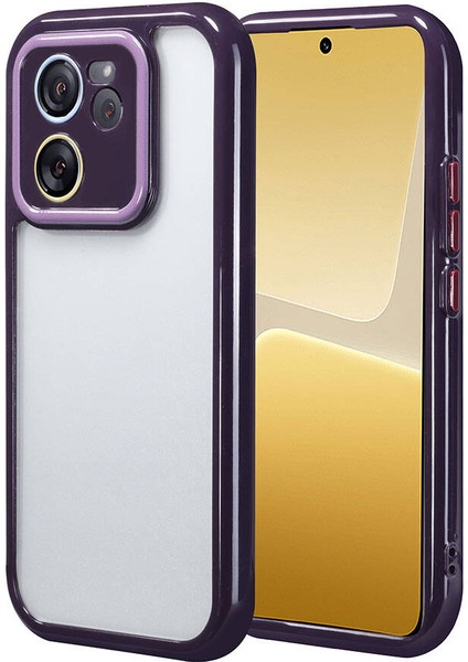 Xiaomi Mi 13T Kılıf Kamera Korumalı Renkli Kenar ve Çerçeve Tasarımlı Aden Vitamin Kapak-Derin Mor