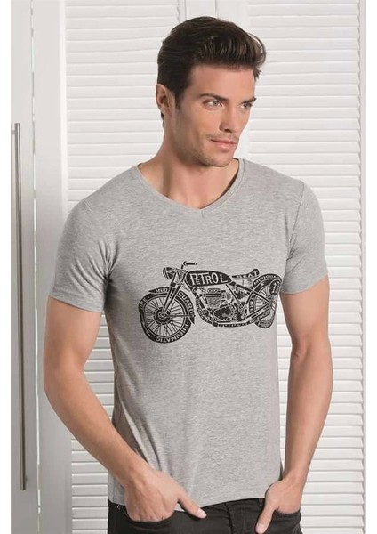 Berrak Motosiklet Baskılı Erkek T-Shirt 1049