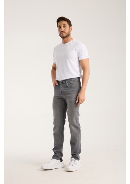 Erkek Pantolon Gri Regular Fit Fermuarlı Jeans modelleri