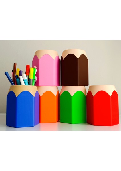 Kalem Şeklinde Masaüstü Kalemlik (Turuncu)