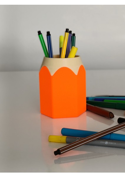 Kalem Şeklinde Masaüstü Kalemlik (Turuncu) modelleri