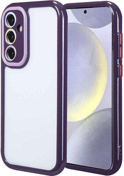 Galaxy S24 Kılıf Kamera Korumalı Renkli Kenar ve Çerçeve Tasarımlı Aden Vitamin Kapak-Derin Mor