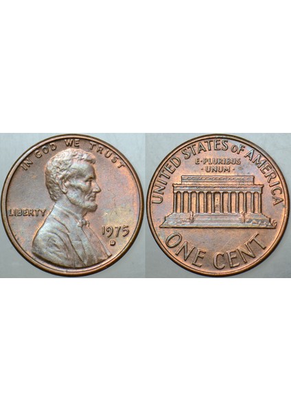 Amerika 1 Cent 1975 D. Lincoln Memorial Cent. 19 mm Çilaltı.