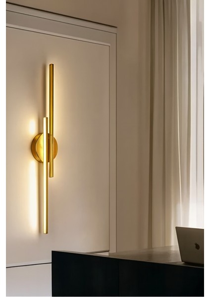 Modern Kablosuz Çift Yönlü Tak Çalıştır Ledli Pilli Aplik Banyo Tablo Ayna Aydınlatma Eskitme Gold