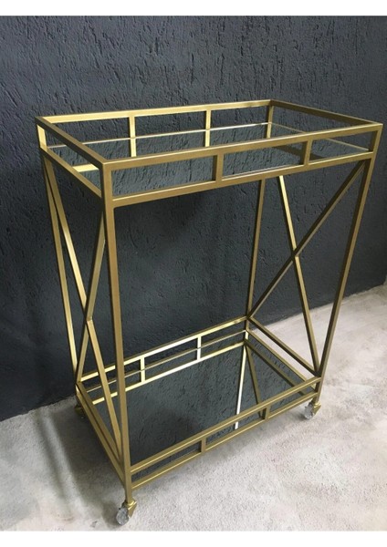 Metal Bar Servis Arabası, Gold Servis ve Sunum Arabası, Ayna Raflı Servis Arabası