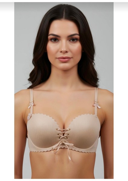 Lazer Kesim Dikişsiz Sütyen – Ip Detaylı & Önden Bağlamalı- B cup