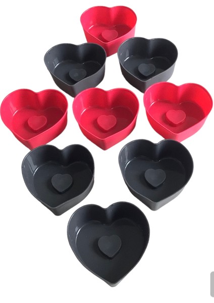 Antrasit + Kırmızı Mini Silikon Kalp Kek Muffin Kalıbı 12 Adet