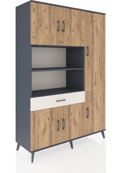 Hyperion Dolap 10 Raflı Tek Çekmeceli 6 Kapaklı 132X44X195 Antrasit-Çam/aytaşı fiyatları