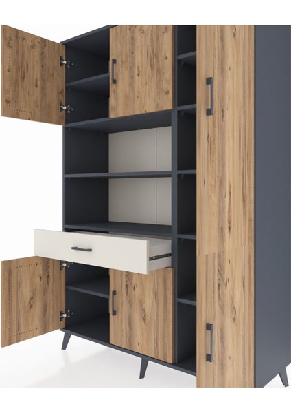 Hyperion Dolap 10 Raflı Tek Çekmeceli 6 Kapaklı 132X44X195 Antrasit-Çam/aytaşı fırsatları