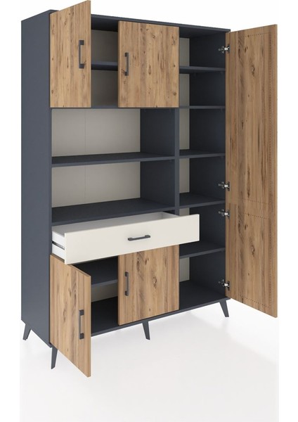 Hyperion Dolap 10 Raflı Tek Çekmeceli 6 Kapaklı 132X44X195 Antrasit-Çam/aytaşı indirimleri