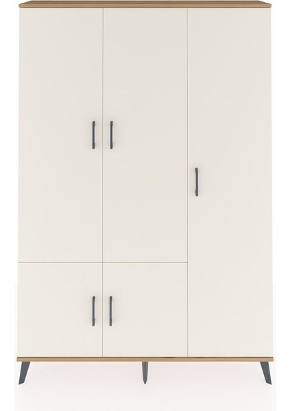 Arges Dolap 7 Raflı 5 Kapaklı Tek Askılı 132X30X195 Çam-Aytaşı/çam