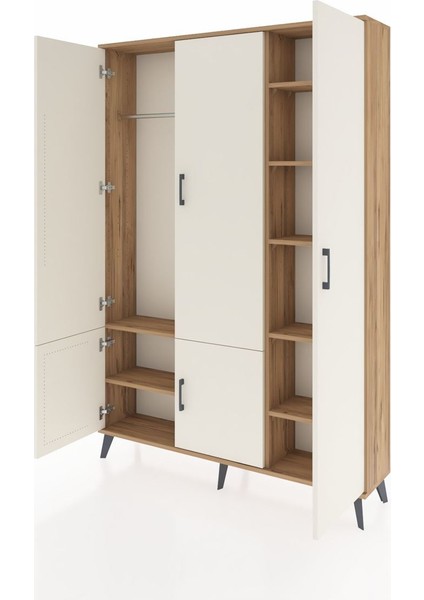 Arges Dolap 7 Raflı 5 Kapaklı Tek Askılı 132X30X195 Çam-Aytaşı/çam modelleri