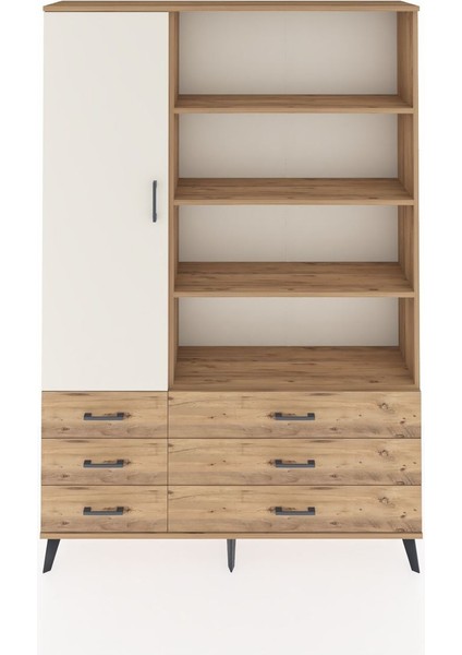 Arges Dolap 8 Raflı 6 Çekmeceli Tek Kapaklı 132X30X195 Çam-Aytaşı/çam