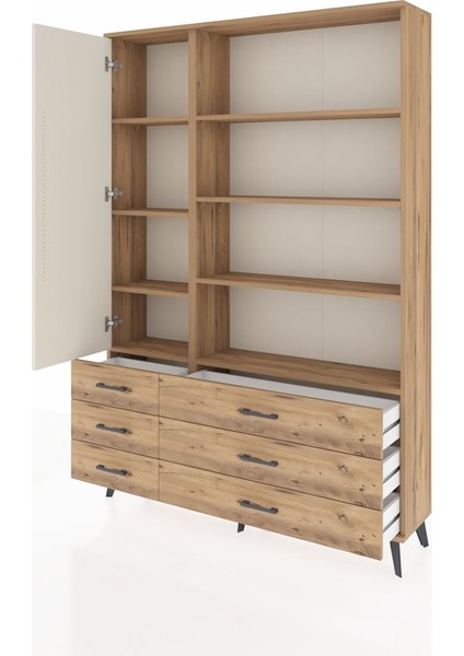 Arges Dolap 8 Raflı 6 Çekmeceli Tek Kapaklı 132X30X195 Çam-Aytaşı/çam modelleri