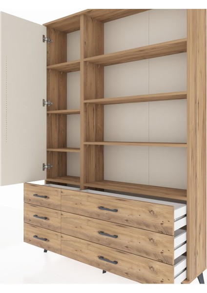 Arges Dolap 8 Raflı 6 Çekmeceli Tek Kapaklı 132X30X195 Çam-Aytaşı/çam fırsatları