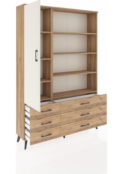 Arges Dolap 8 Raflı 6 Çekmeceli Tek Kapaklı 132X30X195 Çam-Aytaşı/çam indirimleri