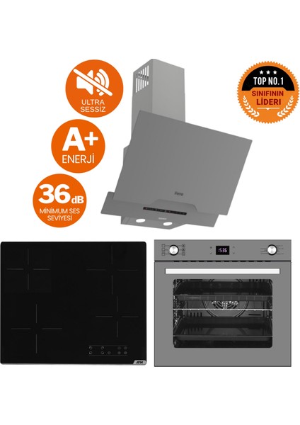 ve Afm Tech Markalı /antrasit Elektrikli Vitro. Sessiz Ankastre SET(D065-SA + V6-04 + FM7710)