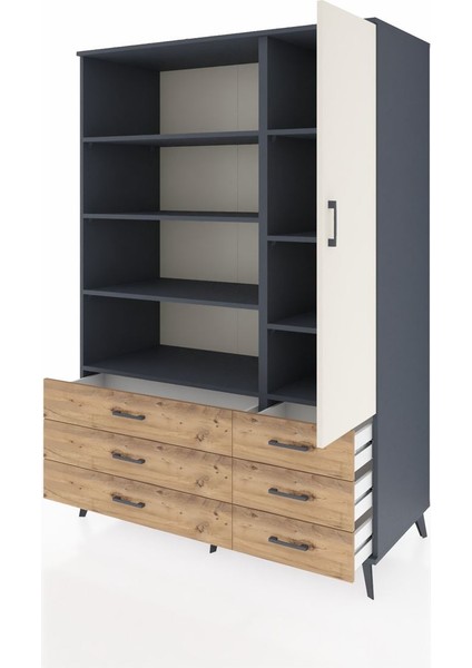 Kronos Dolap 8 Raflı 6 Çekmeceli Tek Kapaklı 132X59X195 Antrasit-Aytaşı/çam modelleri