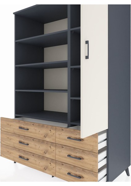 Kronos Dolap 8 Raflı 6 Çekmeceli Tek Kapaklı 132X59X195 Antrasit-Aytaşı/çam fırsatları