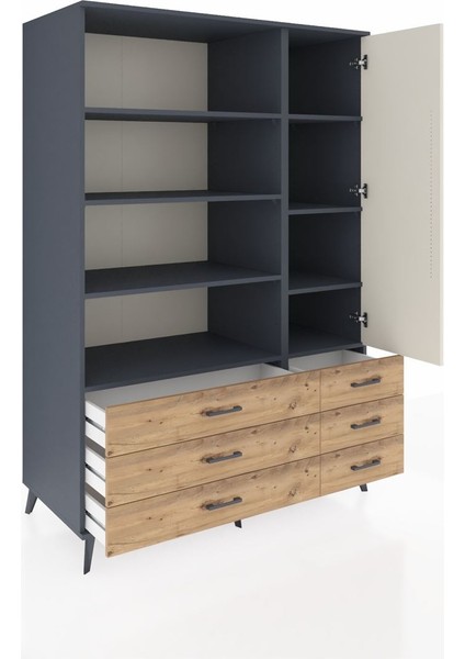 Kronos Dolap 8 Raflı 6 Çekmeceli Tek Kapaklı 132X59X195 Antrasit-Aytaşı/çam indirimleri