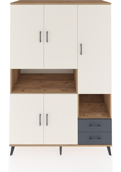 Kronos Dolap 10 Raflı 2 Çekmeceli 5 Kapaklı 132X59X195 Çam-Aytaşı/antrasit