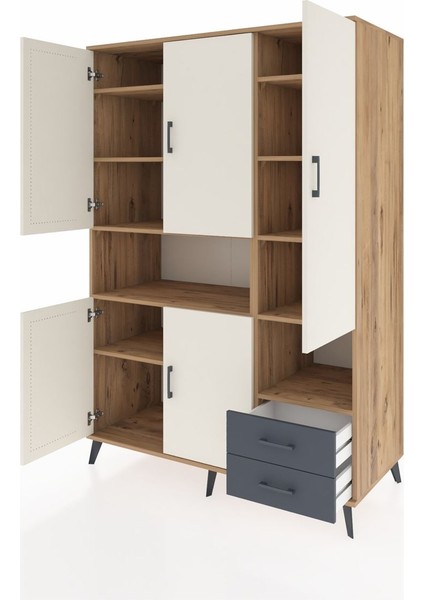 Kronos Dolap 10 Raflı 2 Çekmeceli 5 Kapaklı 132X59X195 Çam-Aytaşı/antrasit modelleri