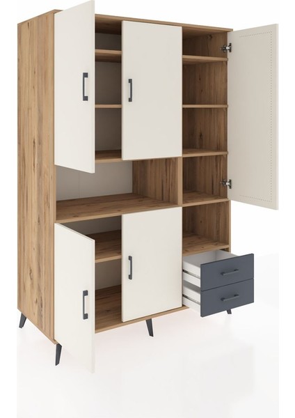 Kronos Dolap 10 Raflı 2 Çekmeceli 5 Kapaklı 132X59X195 Çam-Aytaşı/antrasit indirimleri