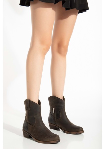 Crazy Deri Kadın Kovboy Bot - Haki fiyatları