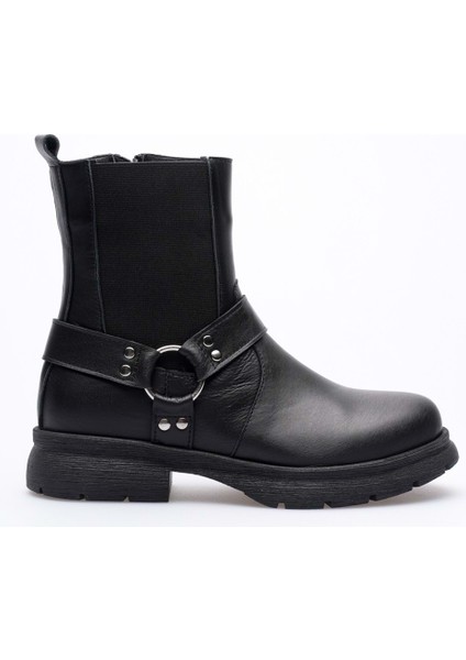 Kadın Hakiki Deri Metal Aksesuarlı Bot - Siyah modelleri