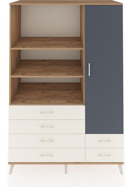 Kronos Dolap 7 Raflı 6 Çekmeceli Tek Kapaklı 132X59X195 Çam-Antrasit/aytaşı