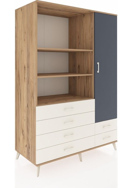 Kronos Dolap 7 Raflı 6 Çekmeceli Tek Kapaklı 132X59X195 Çam-Antrasit/aytaşı fiyatları