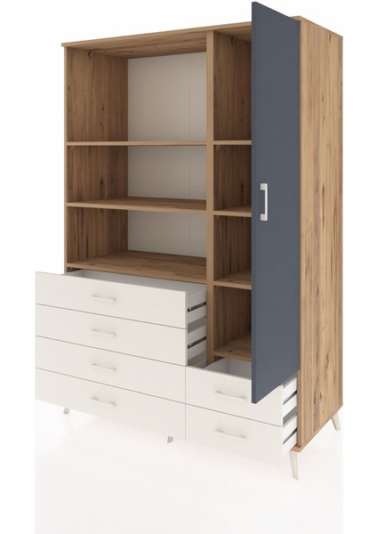 Kronos Dolap 7 Raflı 6 Çekmeceli Tek Kapaklı 132X59X195 Çam-Antrasit/aytaşı modelleri