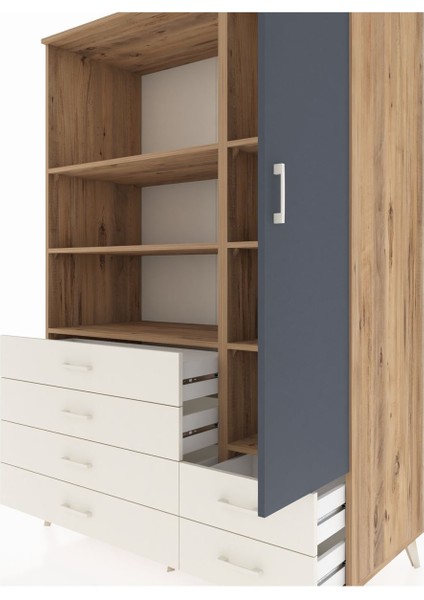 Kronos Dolap 7 Raflı 6 Çekmeceli Tek Kapaklı 132X59X195 Çam-Antrasit/aytaşı fırsatları