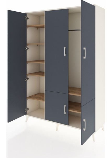 Hyperion Dolap 7 Raflı 5 Kapaklı Tek Askılı 132X44X195 Aytaşı-Antrasit/çam modelleri