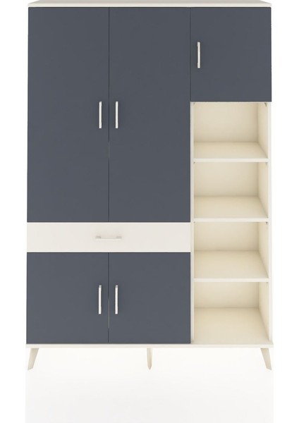 Arges Dolap 10 Raflı Tek Çekmeceli 5 Kapaklı 132X30X195 Aytaşı-Antrasit/aytaşı