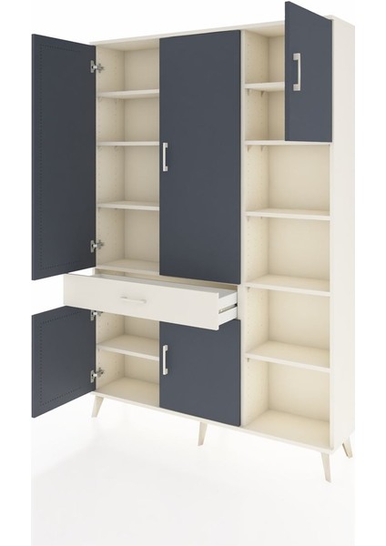 Arges Dolap 10 Raflı Tek Çekmeceli 5 Kapaklı 132X30X195 Aytaşı-Antrasit/aytaşı modelleri