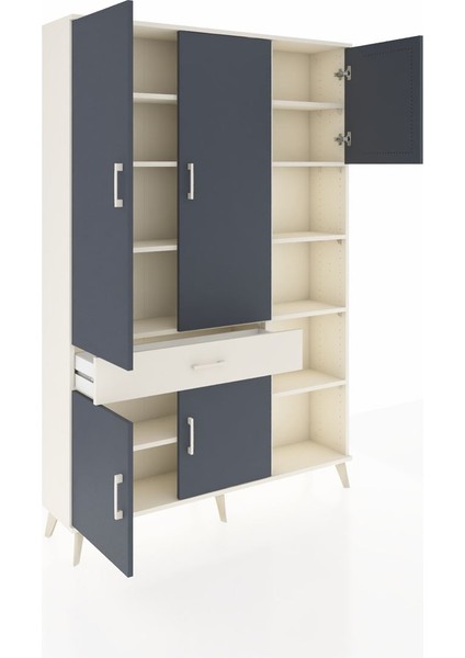 Arges Dolap 10 Raflı Tek Çekmeceli 5 Kapaklı 132X30X195 Aytaşı-Antrasit/aytaşı indirimleri