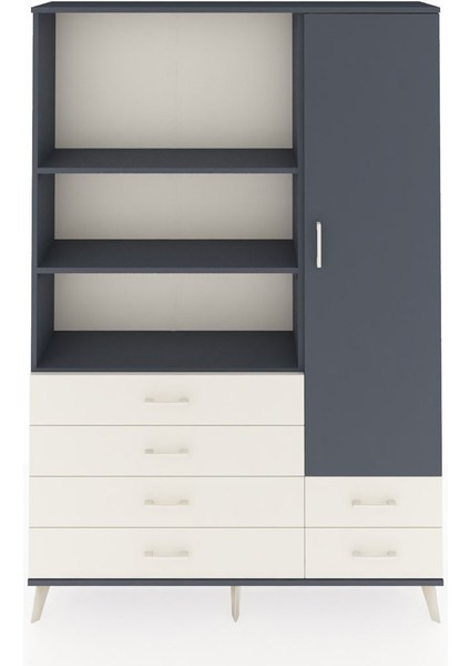 Arges Dolap 7 Raflı 6 Çekmeceli Tek Kapaklı 132X30X195 Antrasit-Antrasit/aytaşı