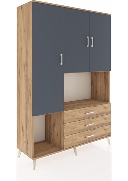 Hyperion Dolap 6 Raflı 3 Çekmeceli 3 Kapaklı 132X44X195 Çam-Antrasit/çam fiyatları