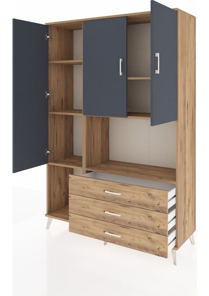 Hyperion Dolap 6 Raflı 3 Çekmeceli 3 Kapaklı 132X44X195 Çam-Antrasit/çam modelleri