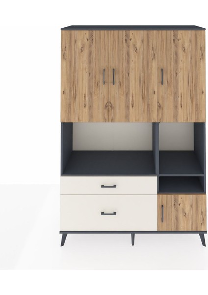 Hyperion Dolap 7 Raflı 2 Çekmeceli 4 Kapaklı 132X44X195 Antrasit-Çam/aytaşı
