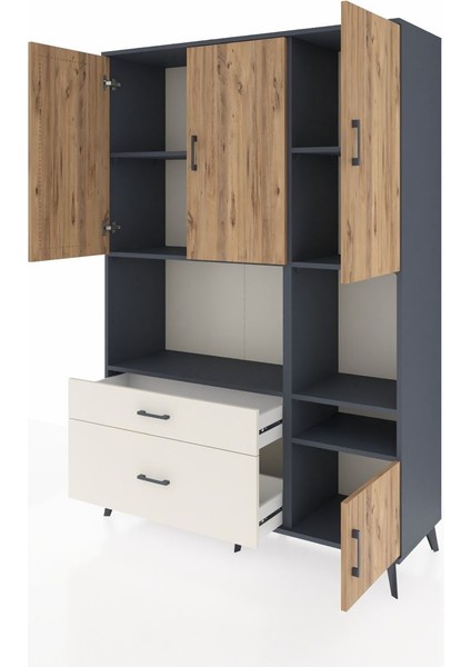 Hyperion Dolap 7 Raflı 2 Çekmeceli 4 Kapaklı 132X44X195 Antrasit-Çam/aytaşı modelleri