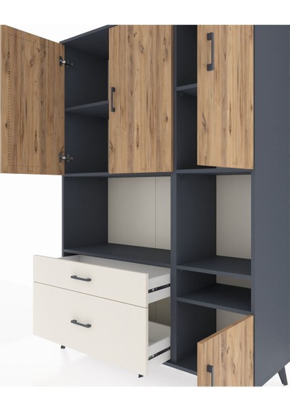 Hyperion Dolap 7 Raflı 2 Çekmeceli 4 Kapaklı 132X44X195 Antrasit-Çam/aytaşı fırsatları