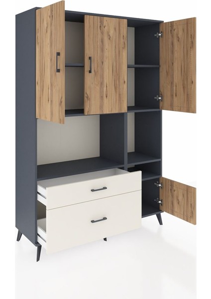Hyperion Dolap 7 Raflı 2 Çekmeceli 4 Kapaklı 132X44X195 Antrasit-Çam/aytaşı indirimleri