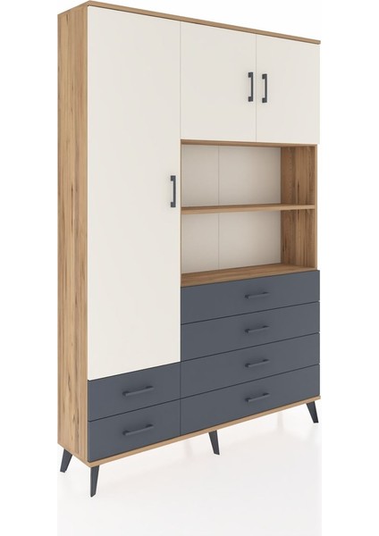 Arges Dolap 8 Raflı 6 Çekmeceli 3 Kapaklı 132X30X195 Çam-Aytaşı/antrasit fiyatları